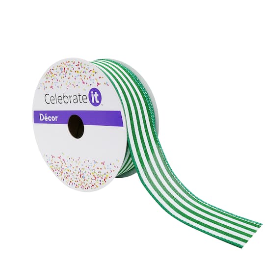 1.5" x 30ft. Stripe Faux Linen Wired Ribbon by Celebrate It™ Décor